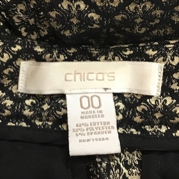 Chicos Jacquard Black Gold Stretch Ankle Pants Chicos Size 00 (2 XS) NEW - Picture 3 of 3